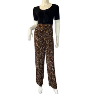 Vintage Ellen Ashley Leopard Print Jumpsuit Disco 70/80s Size Medium Stretchy
